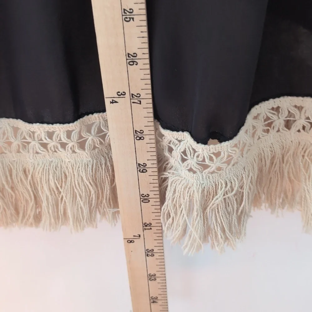 Elegant Black Fringe Kimono Up to Size Large